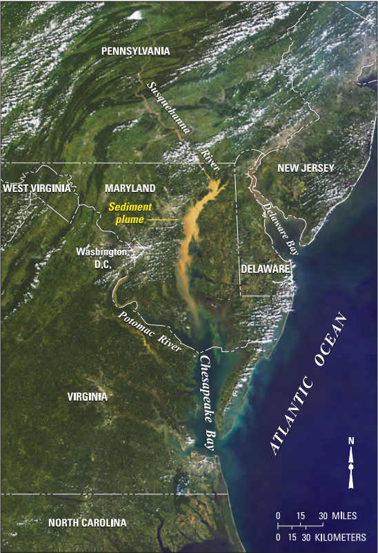 Satellite image of Chesapeake Bay area showing sediment plume 