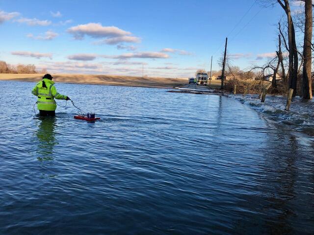 Nick Gubbins wading overflow at Driftwood White River, Indiana