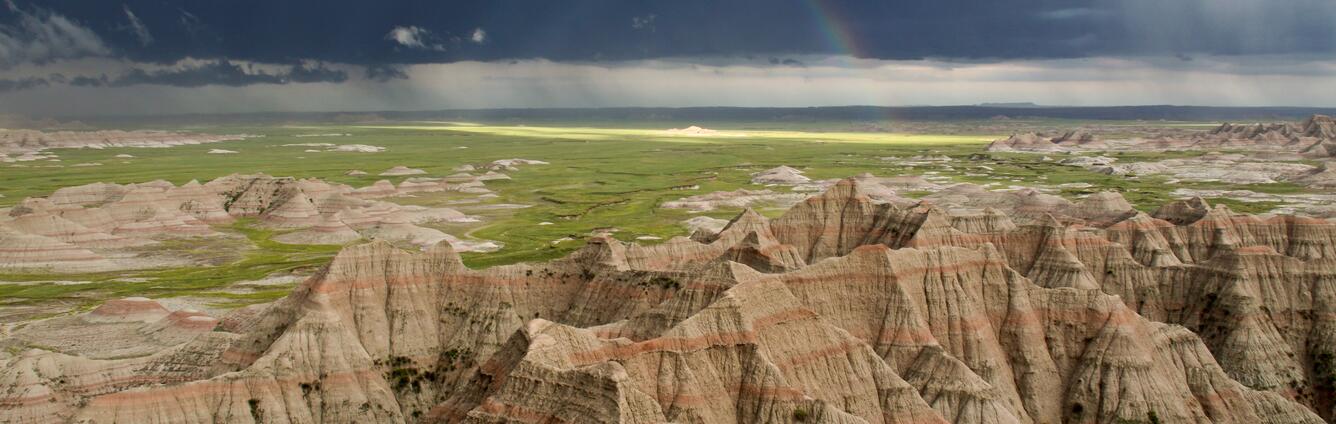 Rainbow after storm in Badlands National Park