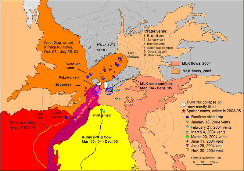 This is a map of Pu`u `O`o and vicinity from December 19, 2005.