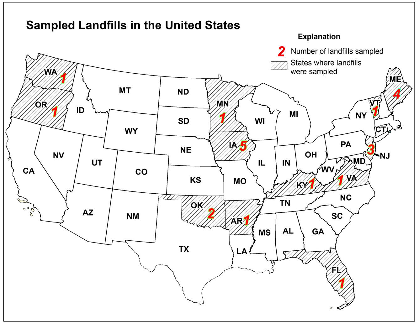 Map showing states where final leachate 