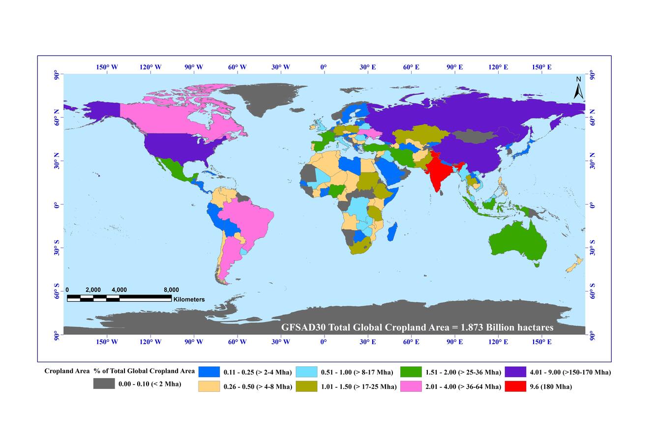 Cropland Percent to Total Global Cropland