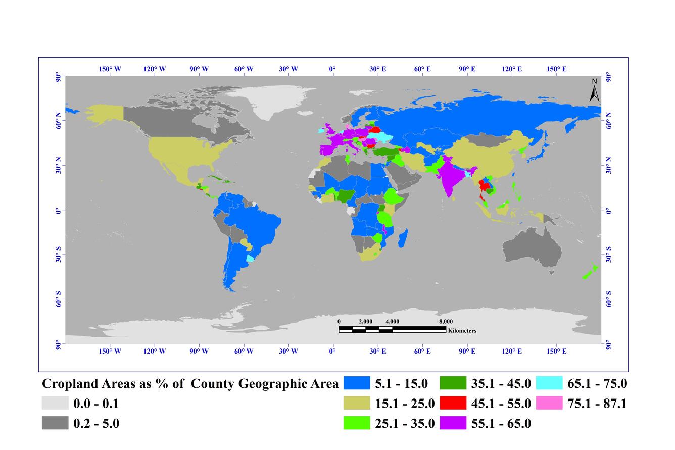 Cropland Percent to Country Land Area