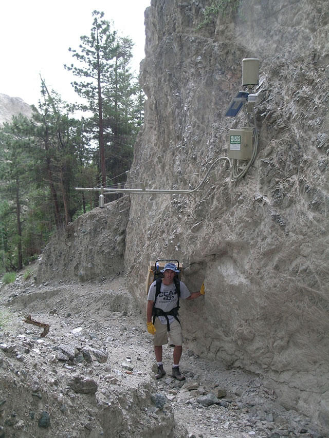 Station 3 set up with view down-channel of debris flow