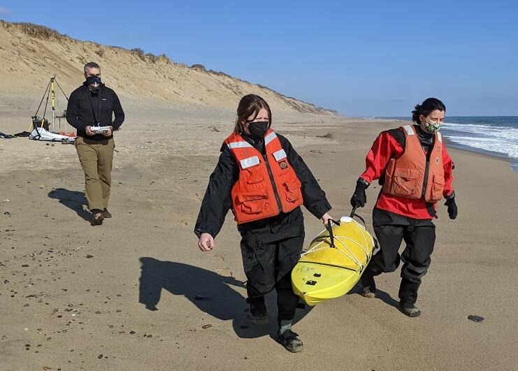 Conducting near-shore bathymetric surveys at Marconi Beach, Cape Cod National Seashore in Massachusetts.