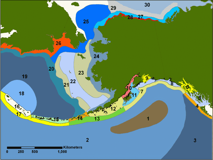 Map of marine ecoregions around Alaska