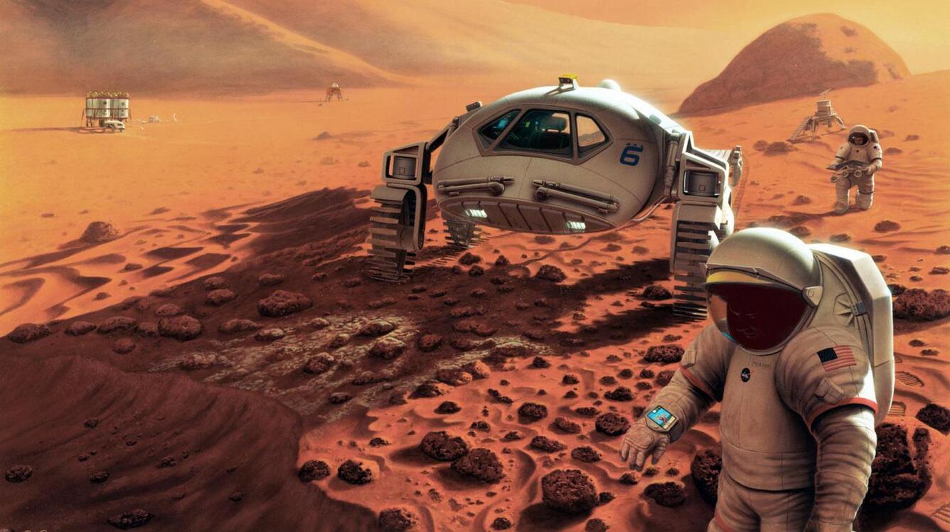 An artist's conception of what Mars exploration might look like