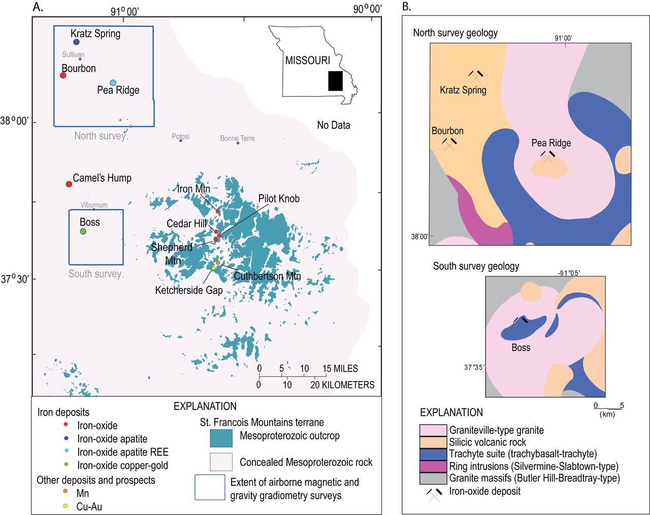 Location and geologic map in MO