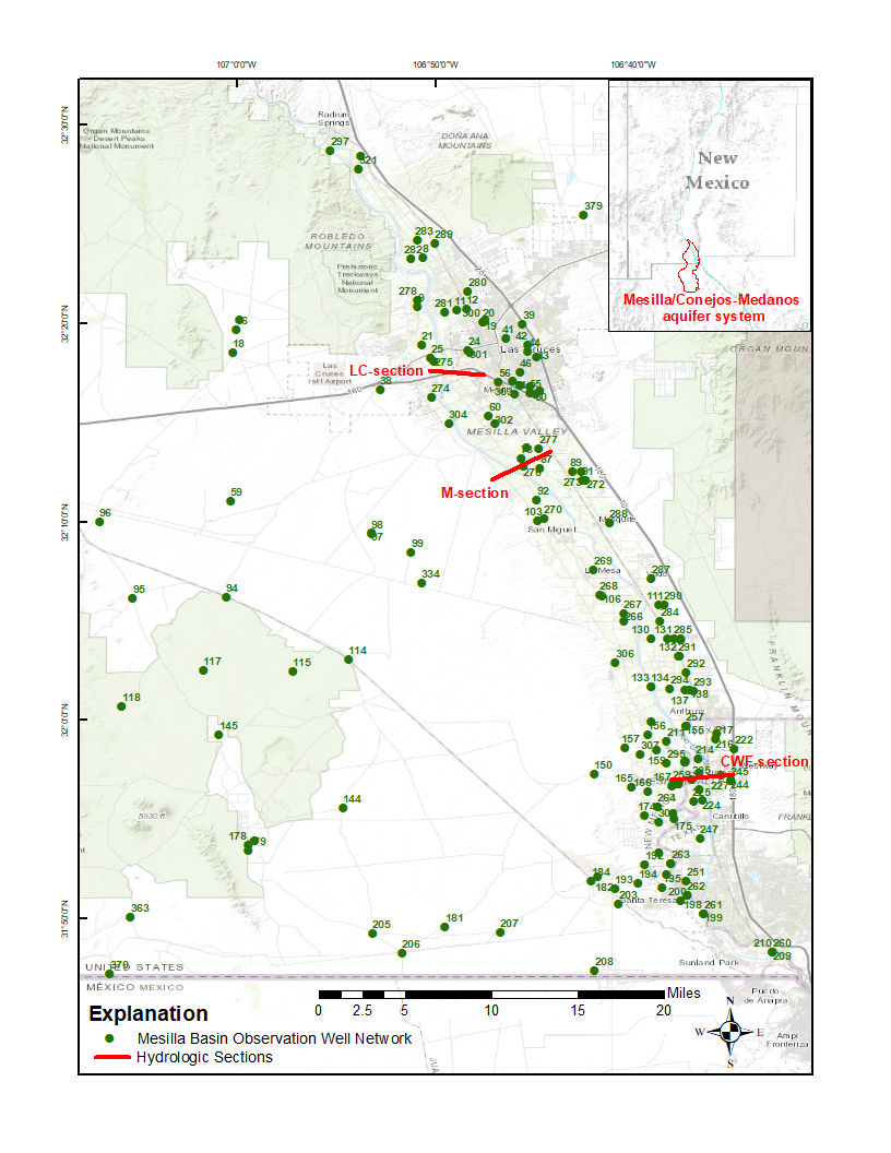 Mesilla Base Map of Well Network Sections, USGS New Mexico Water Science Center