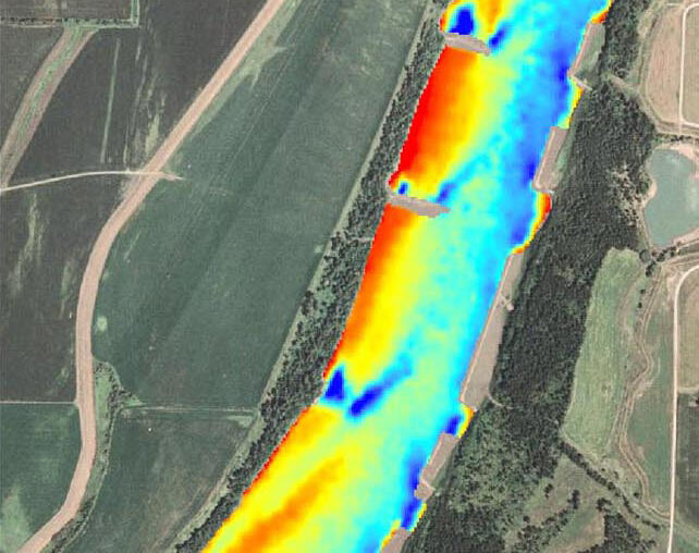 Graphical representation of the water velocities on the Missouri River