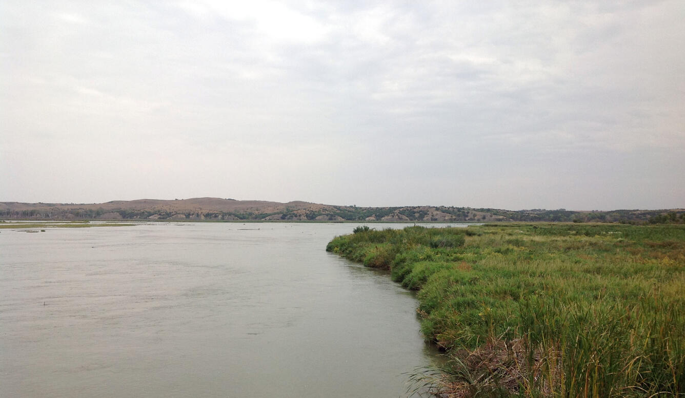 View northward across confluence of Niobrara River with the Missouri River