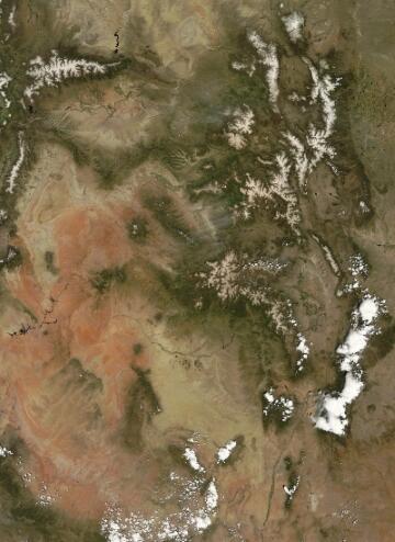 Image showing dust on snow throughout the Rocky Mountains, especially in the San Juan Mountains