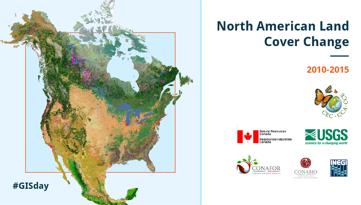 Graphic showing land cover change product coverage over North America