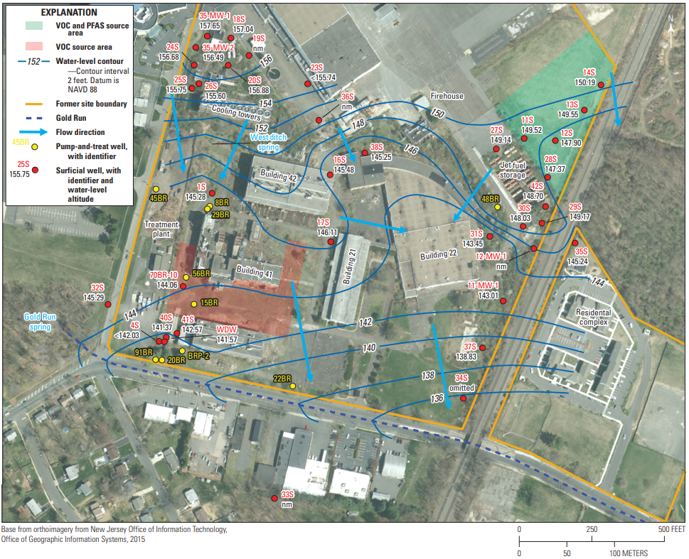 Map of 2018 groundwater levels in saprolie and fill, June 2018, NAWC NJ