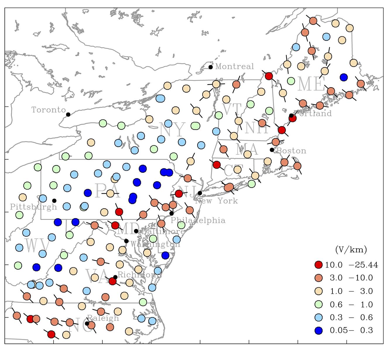 Geoelectric Amplitude Map for Northeast United States