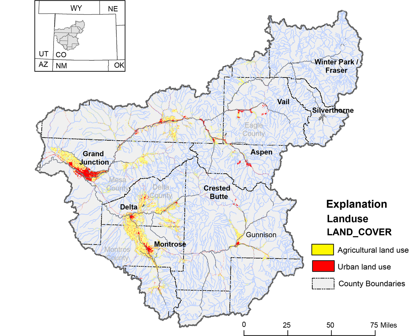NextGen Water Observing System Colorado and Gunnison River Basin map