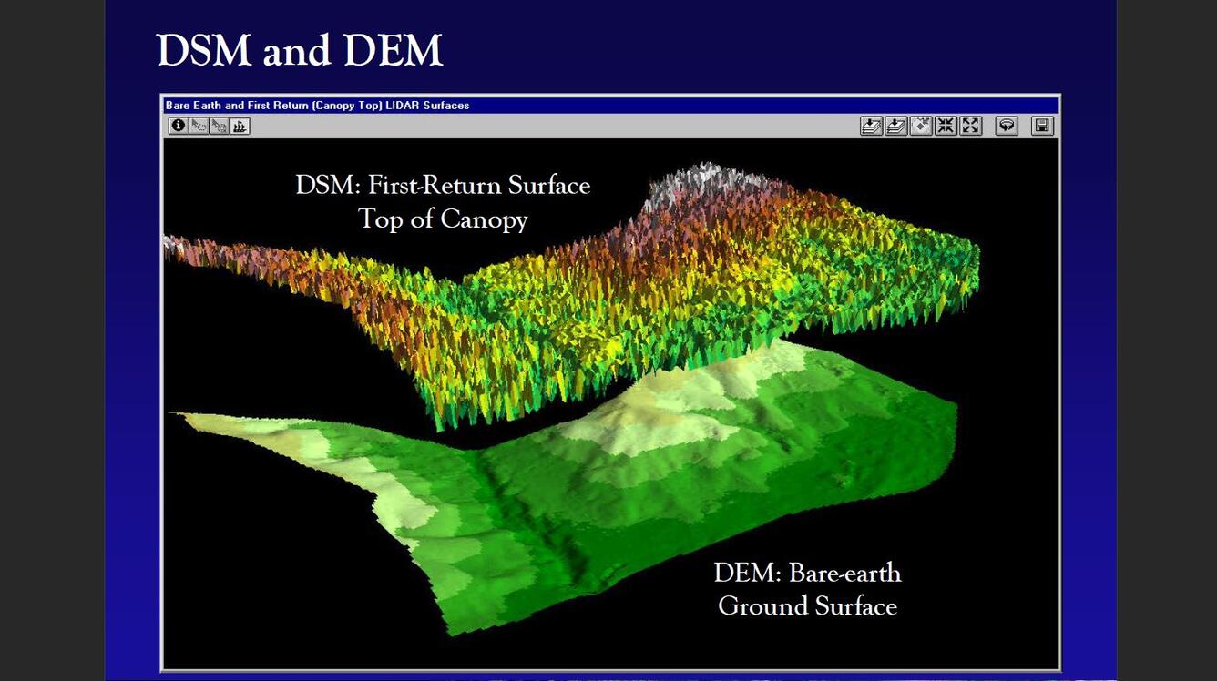 Screenshot of presentation slide showing DSM and DEM Lidar layers