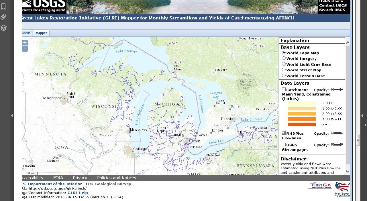 Screenshot of GLRI Mapper slide
