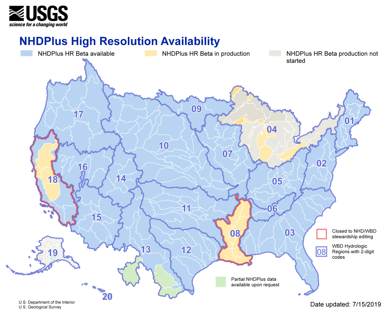 NHDPlusHR Status map 7-15-19