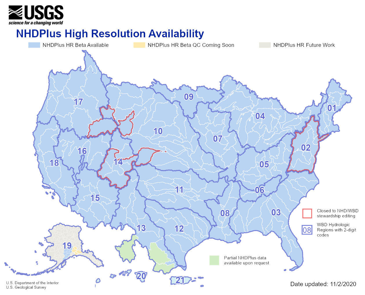 Thumbnail of NHDPlus HR Status as of Nov 2, 2020
