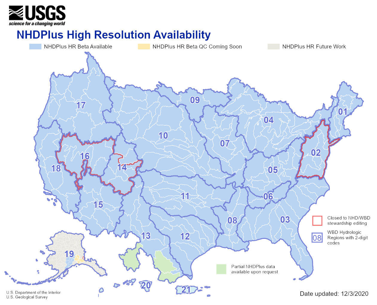 NHDPlusHR Status Graphic 12-3-2020