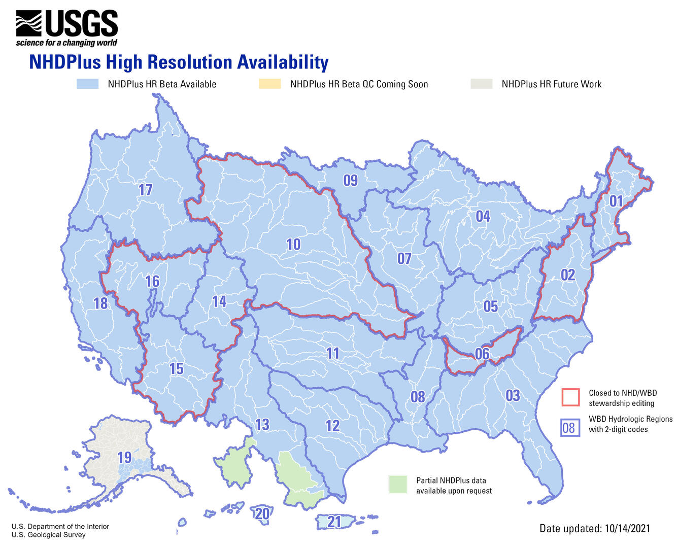 NHDPlus HR Status Graphic as of Oct 14, 2021