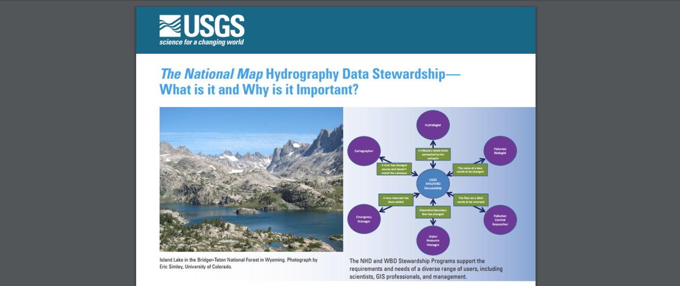 Screenshot of The National Map Hydrography Data Stewardship publication, "What is it and Why is it Important?"