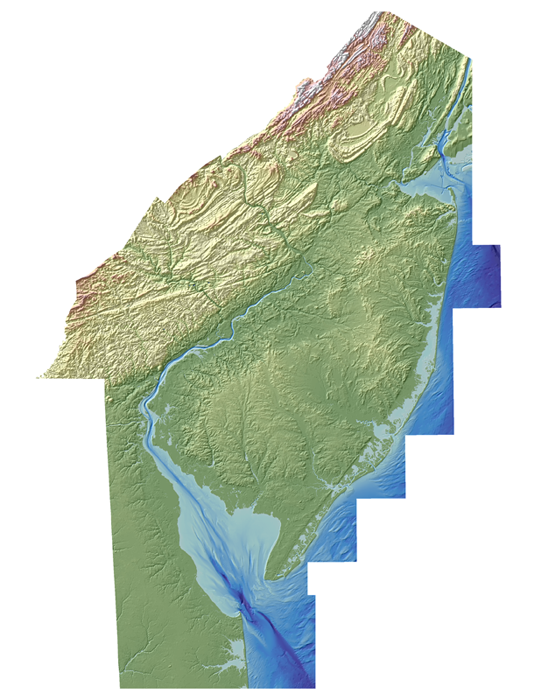 color image of topobathymetric model for New Jersey/Delaware