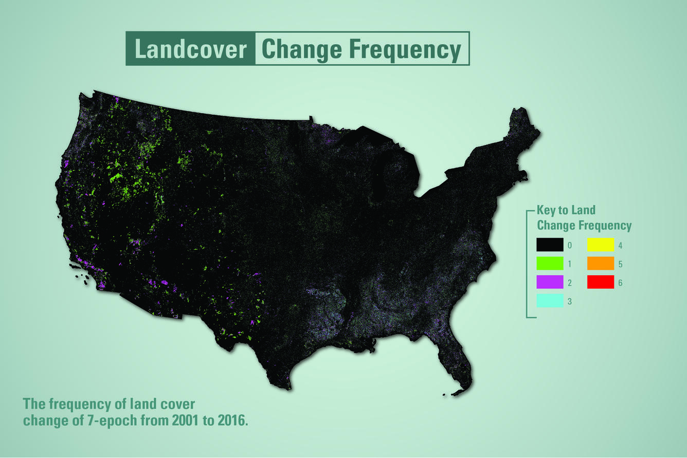 NLCD 2016 Change Frequency map of the conterminous United States