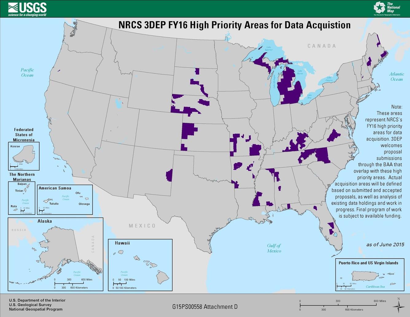Map showing NRCS 3DEP FY16 High Priority Areas for Data Acquisition