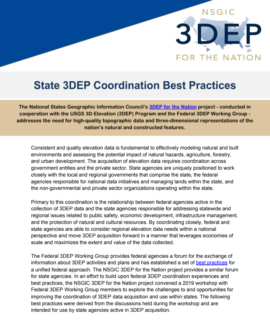 NSGIC State 3DEP Best Practices