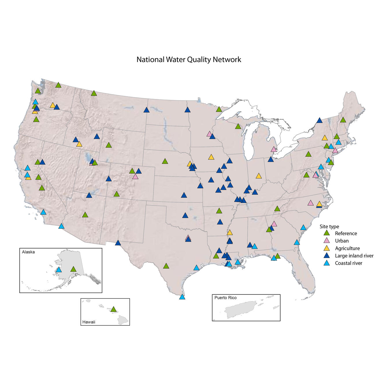 Illustration of the National Water Quality Network on U.S. map