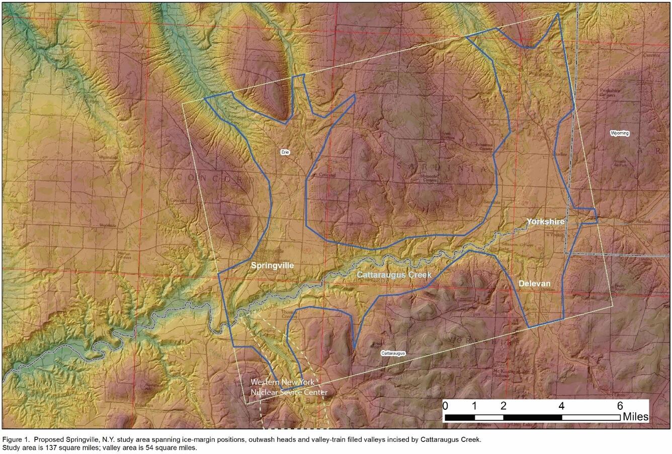 topo map of Springville, NY study area with outlines