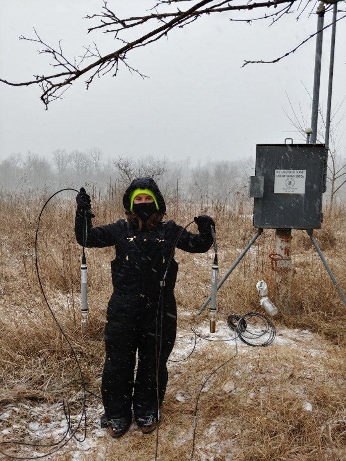 Natalie Rupp Helps Repair Equipment during  Blizzardlike Conditions