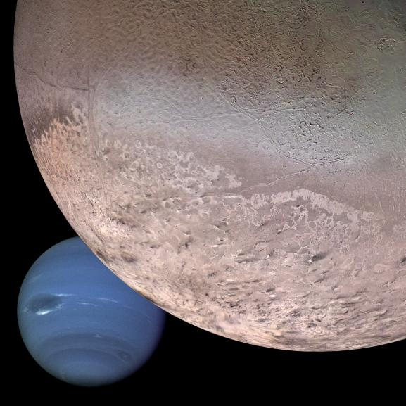 Neptune as it would appear from a spacecraft approaching Triton