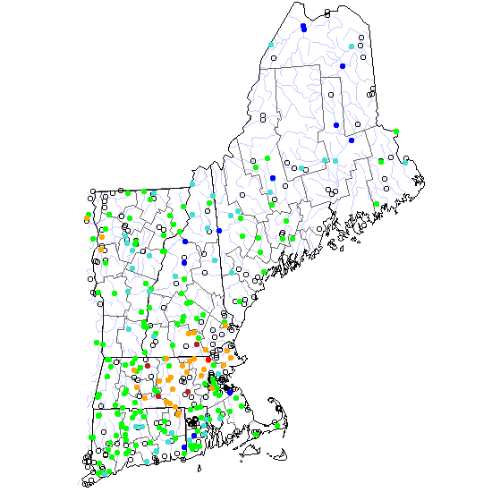Real-time streamflow in New England, March 31, 2021