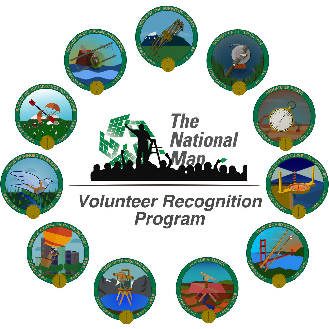 The National Map Corps Volunteer Recognition Program Badges