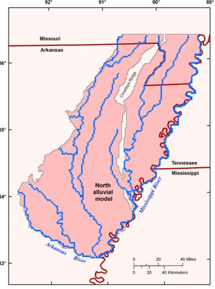 North Alluvial Aquifer Modeling Area Map - Arkansas