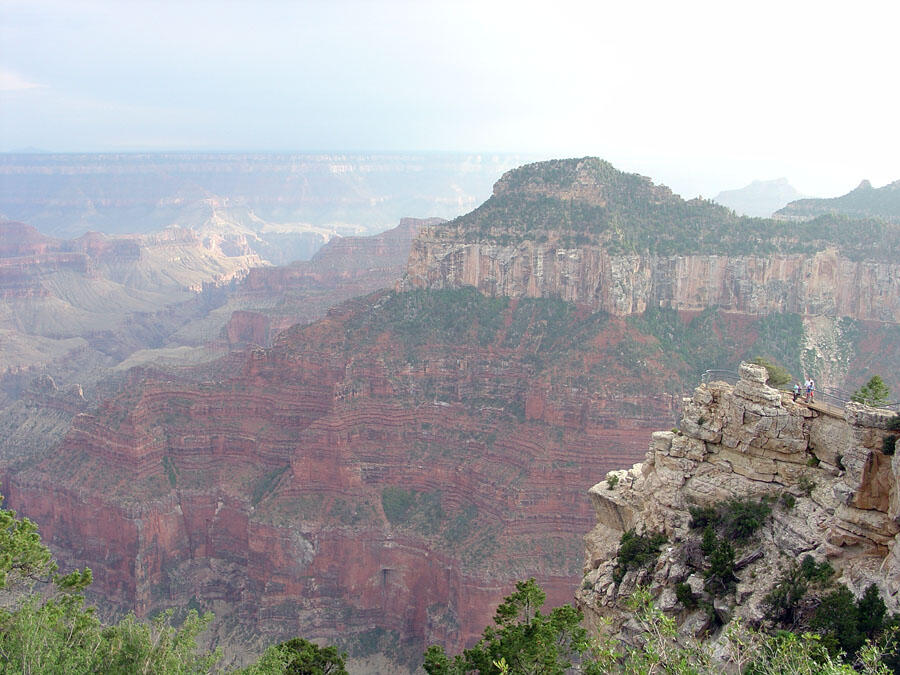 This is a photo of Bright Angel Point overlook (lower right) and Bright Angel Canyon (left).