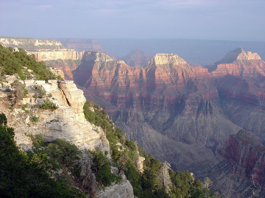 This is a photo of Coconino Sandstone forming the massive, upper white cliffs of the Brahma Temple and Zoroaster Temple.