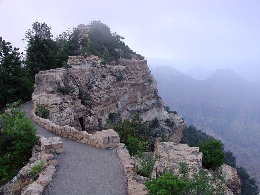 This is a photo of outcrops of Kaibab Limestone along the trail to Bright Angel Point.