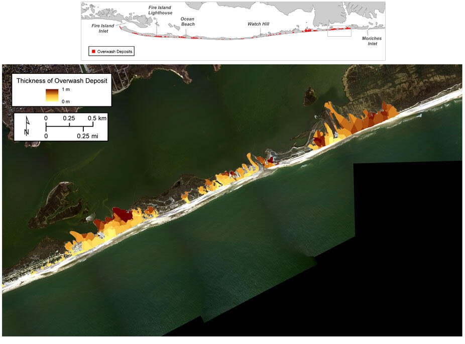 Occurrence of Hurricane Sandy overwash deposits along Fire Island for area 10