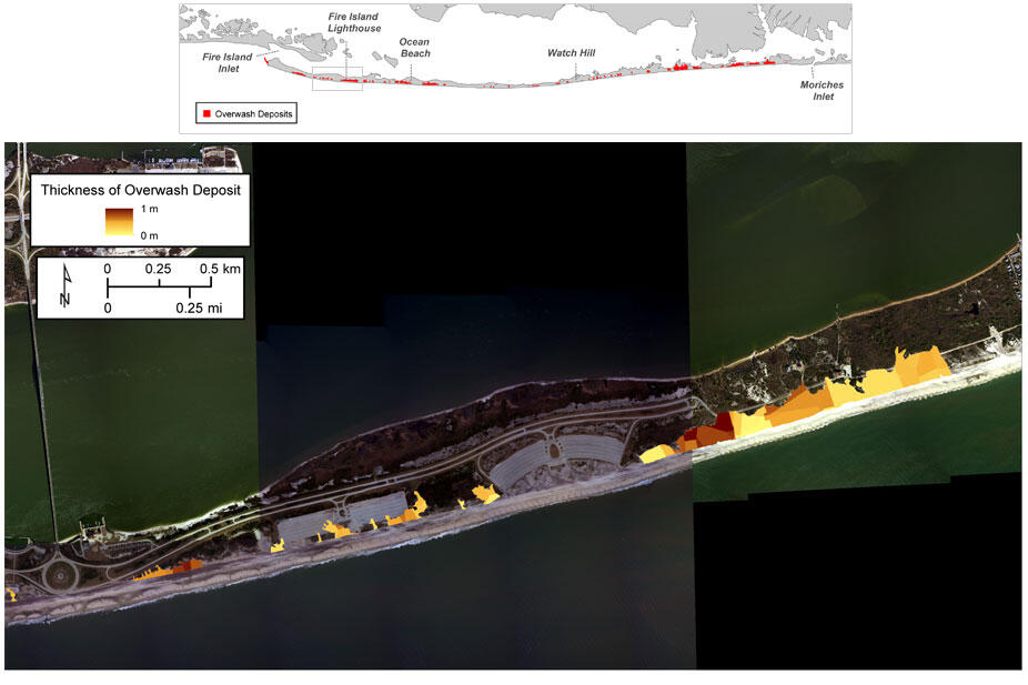 Occurrence of Hurricane Sandy overwash deposits along Fire Island for area 2