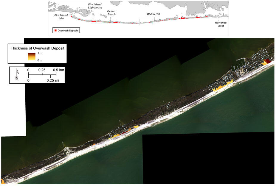 Occurrence of Hurricane Sandy overwash deposits along Fire Island for area 6