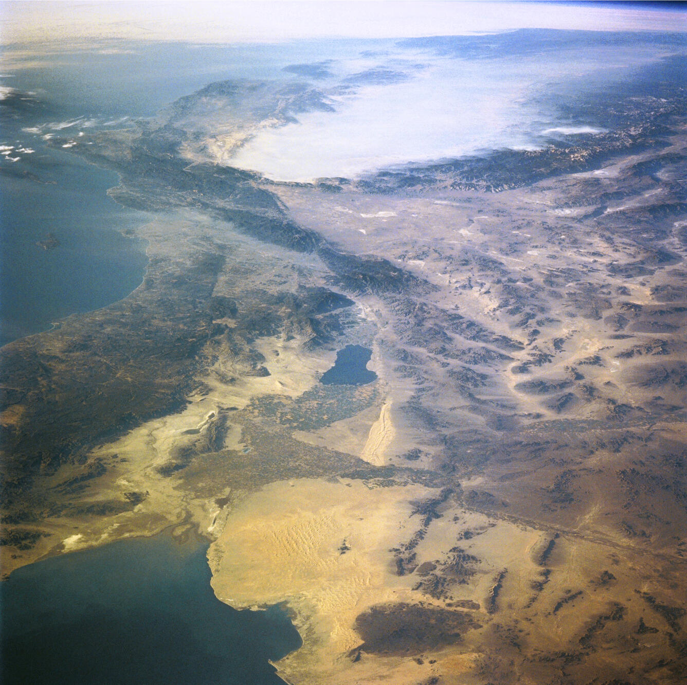 Oblique orbital view looking NNW into California from above NW Sonora