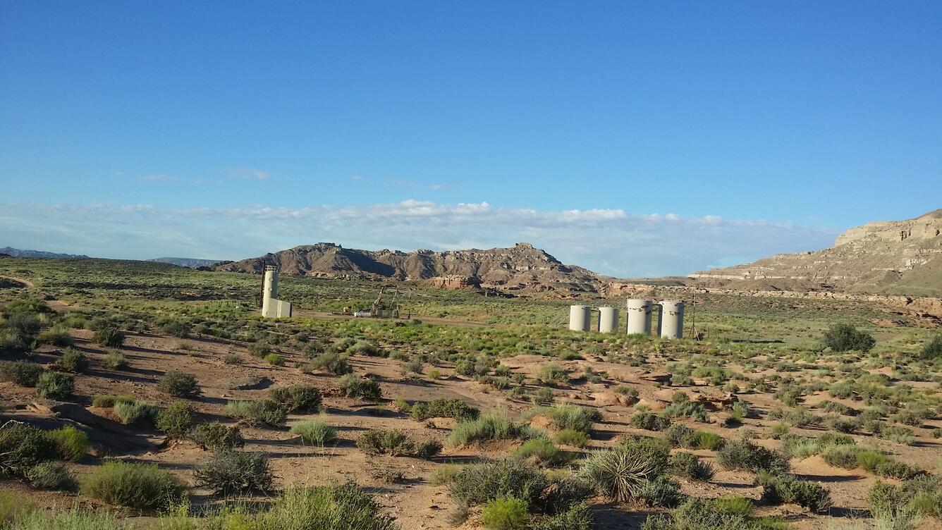 Oil well pad in a dryland ecosystem dominated by shrubs. 
