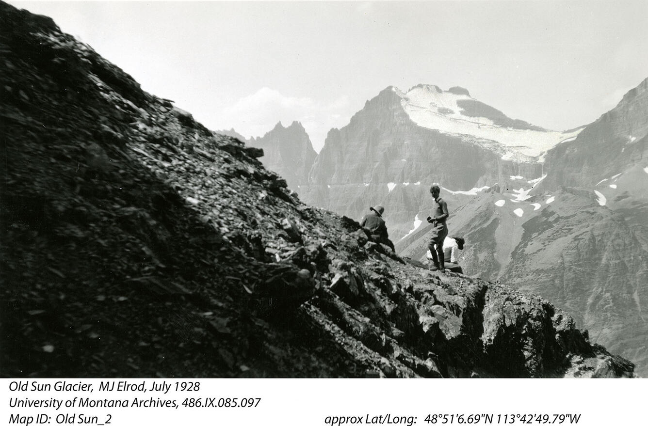 Old Sun Glacier in Glacier National Park, circa 1928.  Image 2 of 3.