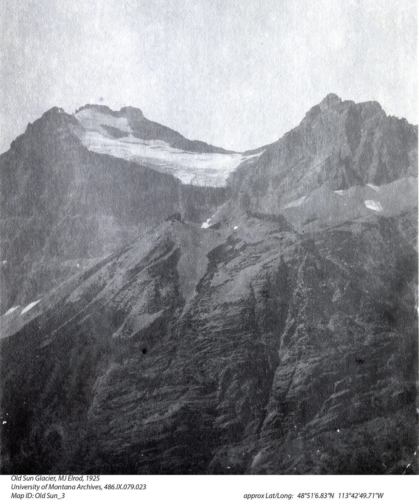 Old Sun Glacier in Glacier National Park, circa 1925.  Image 3 of 3.