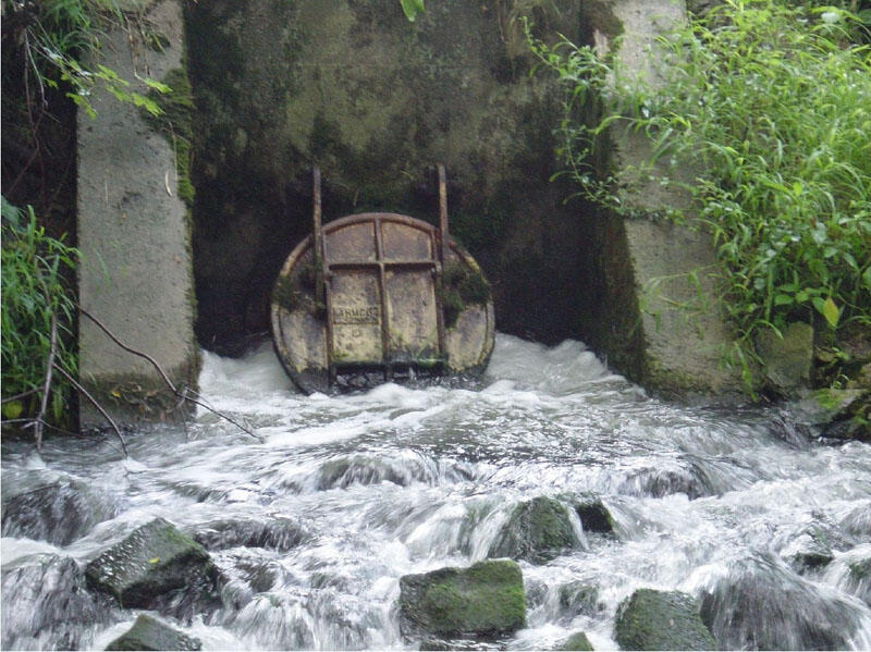 Discharge from a wastewater treatment plant on Fourmile Creek, Iowa. USGS scientists have been studying the fate and transport o