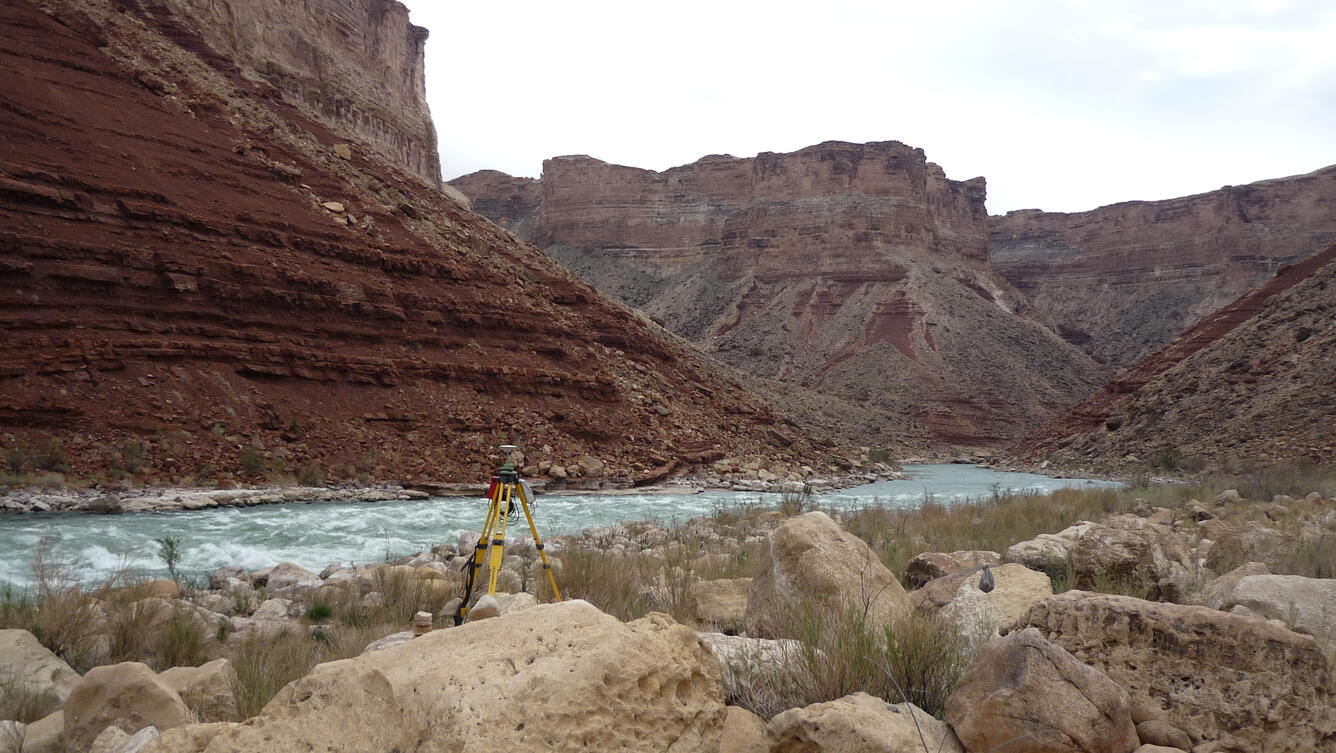 GPS survey operations, river right, Soap Creek Rapid, (River Mile 11.4) 